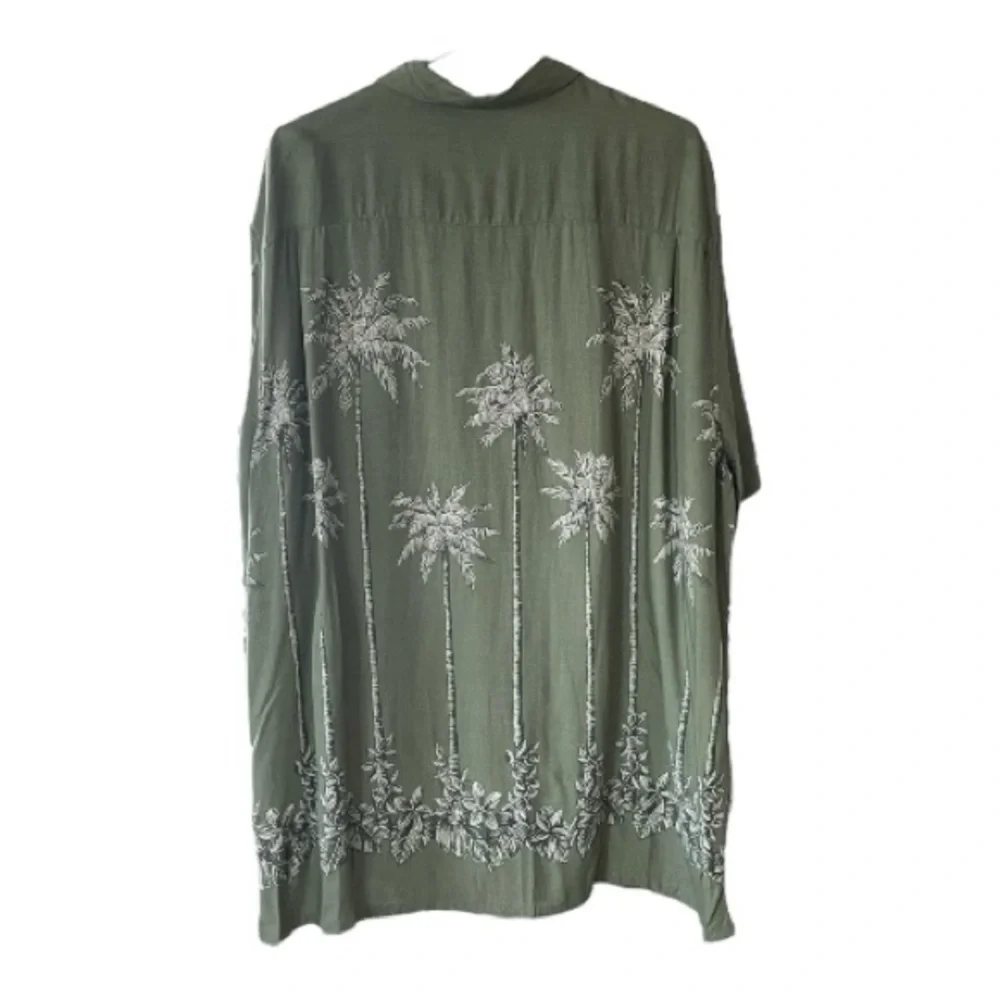 Croft & Barrow Olive Green Hawaiian Button down Mens Shirt. Size (XXL) - Picture 2 of 5
